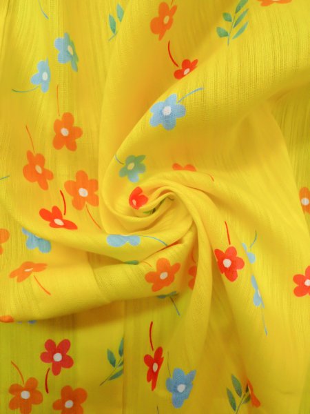 Photo11: O0228T Vintage Japanese kimono  Vivid Yellow YUKATA summer(made in Other than Japan) for women / Cotton. Flower,   (Grade B) (11)