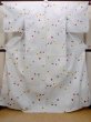 Photo1: O0228U Vintage Japanese kimono  Light Gray YUKATA summer(made in Other than Japan) for women / Linen. SAKURA cherry blossom,   (Grade D) (1)
