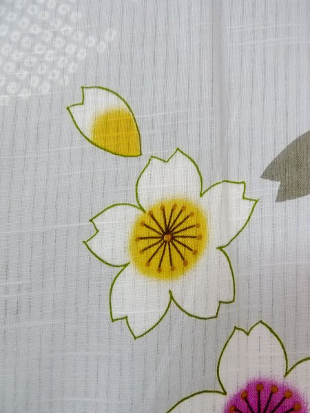 Photo6: O0228U Vintage Japanese kimono  Light Gray YUKATA summer(made in Other than Japan) for women / Linen. SAKURA cherry blossom,   (Grade D) (6)