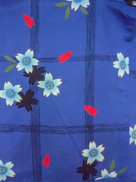 Photo3: O0228V Vintage Japanese kimono  Dark Indigo Blue YUKATA summer(made in Other than Japan) for women / Cotton. SAKURA cherry blossom,   (Grade B) (3)