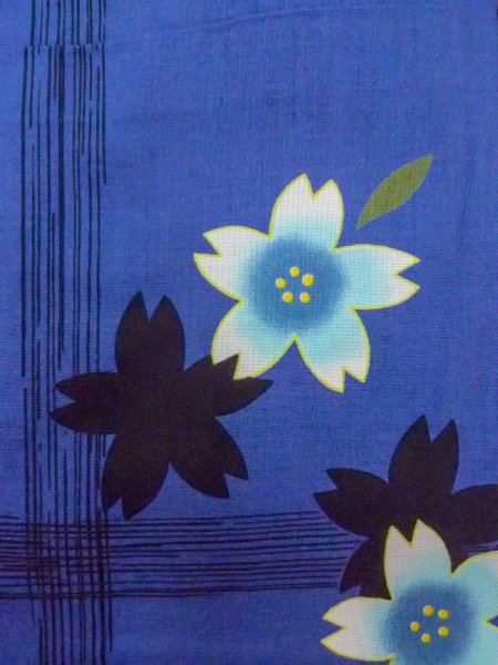 Photo5: O0228V Vintage Japanese kimono  Dark Indigo Blue YUKATA summer(made in Other than Japan) for women / Cotton. SAKURA cherry blossom,   (Grade B) (5)