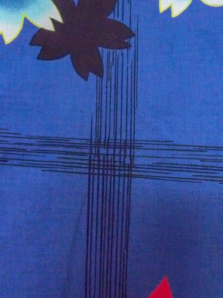 Photo7: O0228V Vintage Japanese kimono  Dark Indigo Blue YUKATA summer(made in Other than Japan) for women / Cotton. SAKURA cherry blossom,   (Grade B) (7)