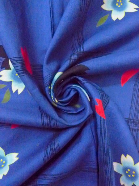Photo12: O0228V Vintage Japanese kimono  Dark Indigo Blue YUKATA summer(made in Other than Japan) for women / Cotton. SAKURA cherry blossom,   (Grade B) (12)
