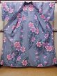 Photo2: O0228W Vintage Japanese kimono  Bluish Gray YUKATA summer(made in Other than Japan) for women / Cotton. Iris Fabric is made in Japan. Lilly pattern.  (Grade C) (2)