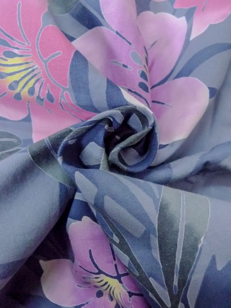 Photo12: O0228W Vintage Japanese kimono  Bluish Gray YUKATA summer(made in Other than Japan) for women / Cotton. Iris Fabric is made in Japan. Lilly pattern.  (Grade C) (12)