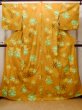 Photo1: O0228X Vintage Japanese kimono   Golden Yellow YUKATA summer(made in Other than Japan) for women / Cotton. Flower   (Grade B) (1)