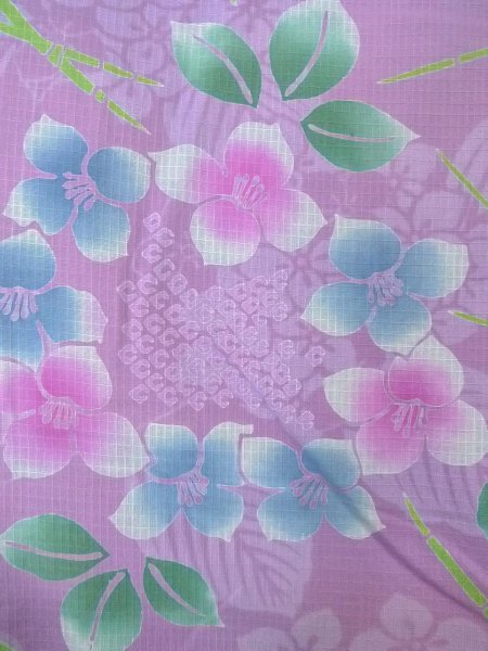 Photo5: O0228Y Vintage Japanese kimono  Pale Wisteria YUKATA summer(made in Japan) for women / Cotton. Flower, Hydrangea pattern  (Grade B) (5)