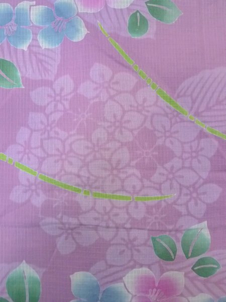 Photo6: O0228Y Vintage Japanese kimono  Pale Wisteria YUKATA summer(made in Japan) for women / Cotton. Flower, Hydrangea pattern  (Grade B) (6)