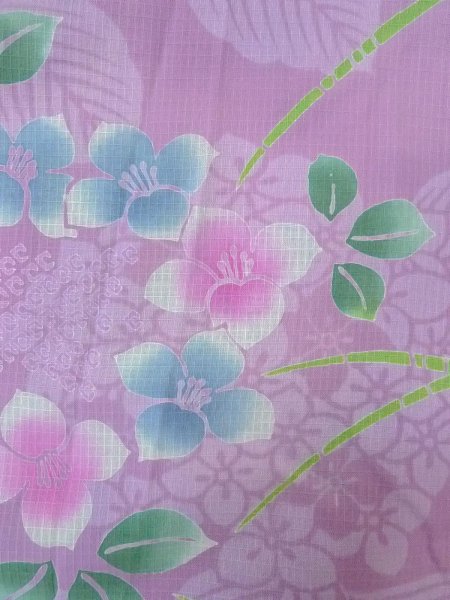 Photo7: O0228Y Vintage Japanese kimono  Pale Wisteria YUKATA summer(made in Japan) for women / Cotton. Flower, Hydrangea pattern  (Grade B) (7)
