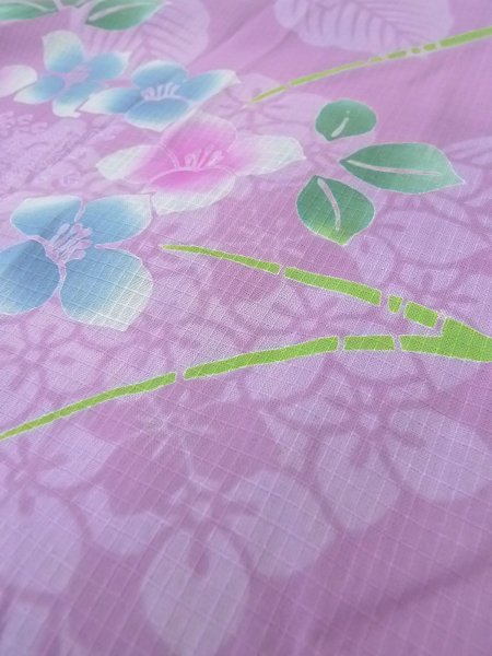 Photo8: O0228Y Vintage Japanese kimono  Pale Wisteria YUKATA summer(made in Japan) for women / Cotton. Flower, Hydrangea pattern  (Grade B) (8)