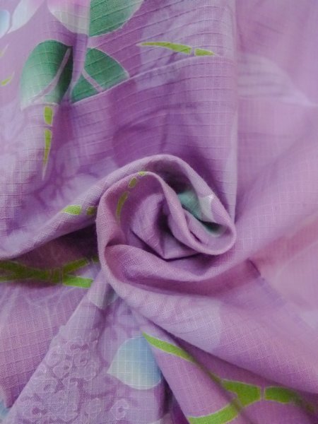 Photo11: O0228Y Vintage Japanese kimono  Pale Wisteria YUKATA summer(made in Japan) for women / Cotton. Flower, Hydrangea pattern  (Grade B) (11)