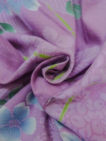 Photo12: O0228Y Vintage Japanese kimono  Pale Wisteria YUKATA summer(made in Japan) for women / Cotton. Flower, Hydrangea pattern  (Grade B) (12)