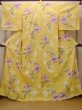 Photo1: Mint O0228Z Vintage Japanese kimono  Pale Yellow YUKATA summer(made in Other than Japan) for women / Cotton. Flower, Lilly pattern.  (Grade A) (1)