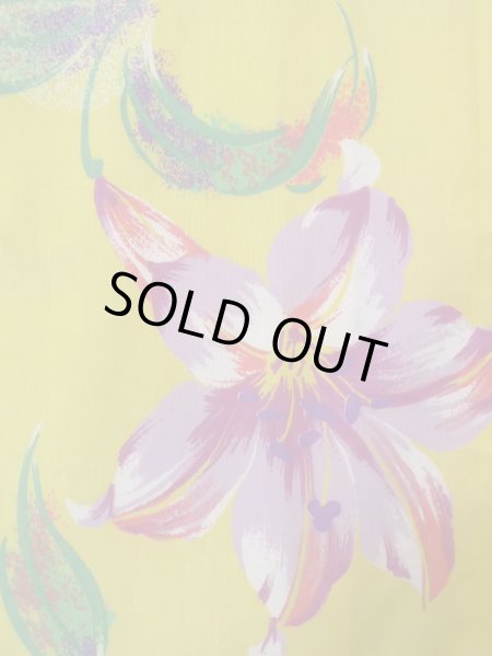 Photo5: Mint O0228Z Vintage Japanese kimono  Pale Yellow YUKATA summer(made in Other than Japan) for women / Cotton. Flower, Lilly pattern.  (Grade A) (5)