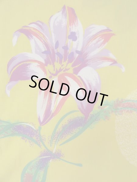 Photo6: Mint O0228Z Vintage Japanese kimono  Pale Yellow YUKATA summer(made in Other than Japan) for women / Cotton. Flower, Lilly pattern.  (Grade A) (6)