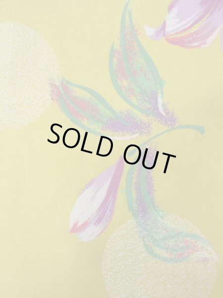 Photo7: Mint O0228Z Vintage Japanese kimono  Pale Yellow YUKATA summer(made in Other than Japan) for women / Cotton. Flower, Lilly pattern.  (Grade A) (7)