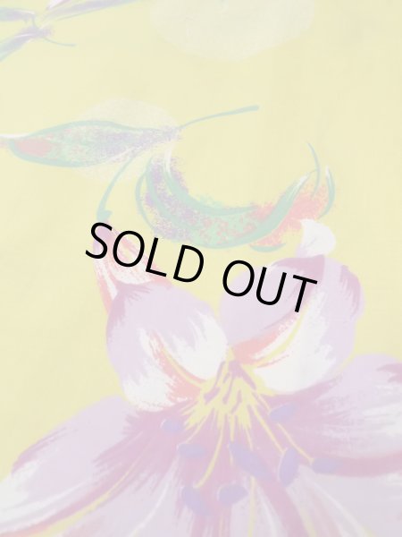 Photo8: Mint O0228Z Vintage Japanese kimono  Pale Yellow YUKATA summer(made in Other than Japan) for women / Cotton. Flower, Lilly pattern.  (Grade A) (8)