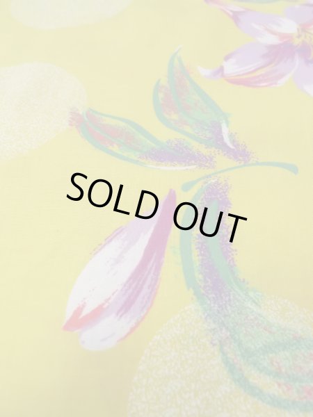 Photo9: Mint O0228Z Vintage Japanese kimono  Pale Yellow YUKATA summer(made in Other than Japan) for women / Cotton. Flower, Lilly pattern.  (Grade A) (9)