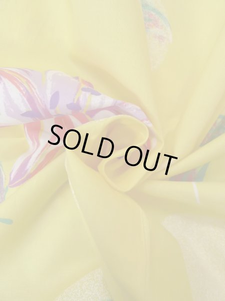 Photo12: Mint O0228Z Vintage Japanese kimono  Pale Yellow YUKATA summer(made in Other than Japan) for women / Cotton. Flower, Lilly pattern.  (Grade A) (12)