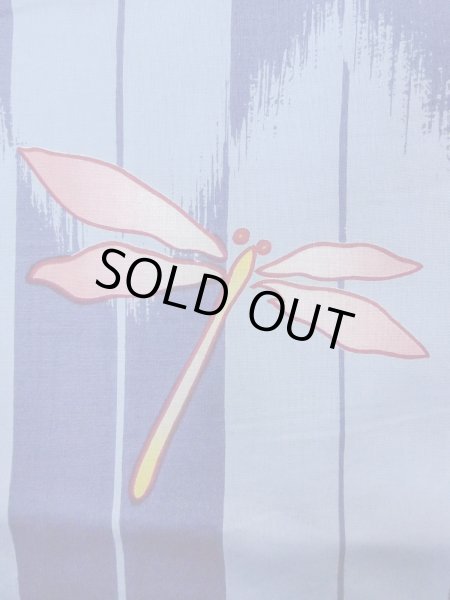 Photo6: O0301A Used Japanese kimono  Grayish Light Blue YUKATA summer(made in Other than Japan) for women / Cotton.  Dragonfly pattern  (Grade C) (6)