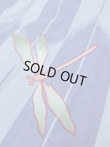 Photo8: O0301A Used Japanese kimono  Grayish Light Blue YUKATA summer(made in Other than Japan) for women / Cotton.  Dragonfly pattern  (Grade C) (8)