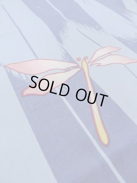 Photo9: O0301A Used Japanese kimono  Grayish Light Blue YUKATA summer(made in Other than Japan) for women / Cotton.  Dragonfly pattern  (Grade C) (9)