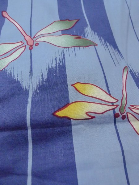 Photo10: O0301A Used Japanese kimono  Grayish Light Blue YUKATA summer(made in Other than Japan) for women / Cotton.  Dragonfly pattern  (Grade C) (10)