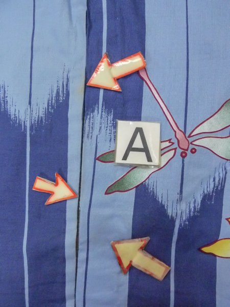 Photo14: O0301A Used Japanese kimono  Grayish Light Blue YUKATA summer(made in Other than Japan) for women / Cotton.  Dragonfly pattern  (Grade C) (14)