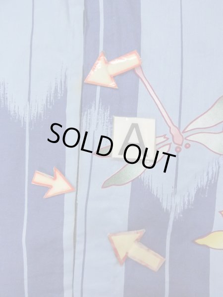 Photo14: O0301A Used Japanese kimono  Grayish Light Blue YUKATA summer(made in Other than Japan) for women / Cotton.  Dragonfly pattern  (Grade C) (14)