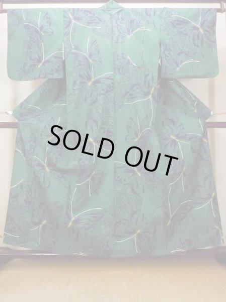 Photo1: Mint O0301B Vintage Japanese kimono   Green YUKATA summer(made in Japan) for women / Cotton. Flower,   (Grade A) (1)