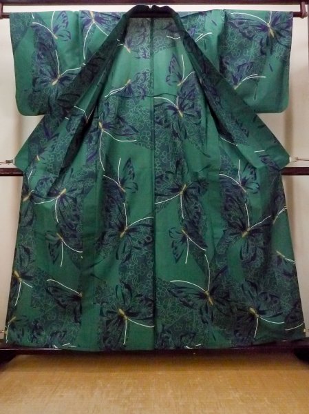 Photo2: Mint O0301B Vintage Japanese kimono   Green YUKATA summer(made in Japan) for women / Cotton. Flower,   (Grade A) (2)