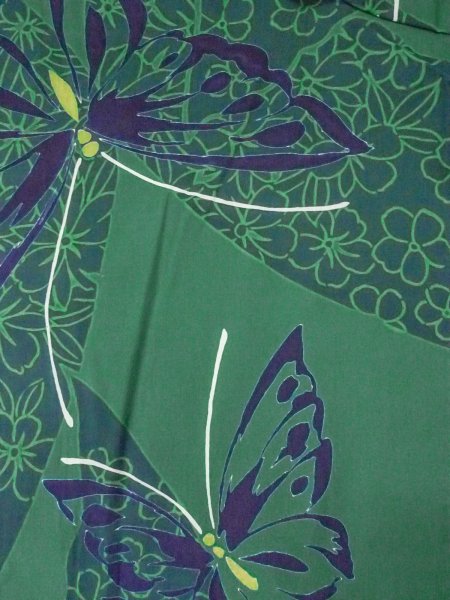 Photo3: Mint O0301B Vintage Japanese kimono   Green YUKATA summer(made in Japan) for women / Cotton. Flower,   (Grade A) (3)