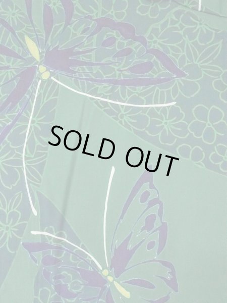 Photo3: Mint O0301B Vintage Japanese kimono   Green YUKATA summer(made in Japan) for women / Cotton. Flower,   (Grade A) (3)