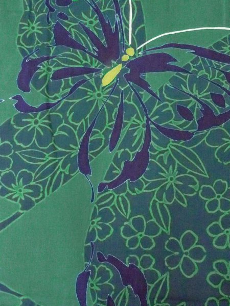 Photo4: Mint O0301B Vintage Japanese kimono   Green YUKATA summer(made in Japan) for women / Cotton. Flower,   (Grade A) (4)