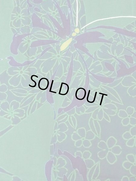 Photo4: Mint O0301B Vintage Japanese kimono   Green YUKATA summer(made in Japan) for women / Cotton. Flower,   (Grade A) (4)