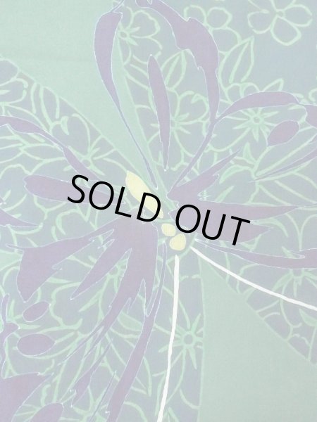 Photo5: Mint O0301B Vintage Japanese kimono   Green YUKATA summer(made in Japan) for women / Cotton. Flower,   (Grade A) (5)