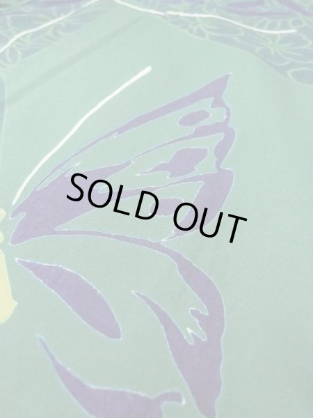 Photo8: Mint O0301B Vintage Japanese kimono   Green YUKATA summer(made in Japan) for women / Cotton. Flower,   (Grade A) (8)