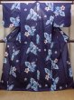 Photo1: Mint O0301C Used Japanese kimono   Navy Blue YUKATA summer(made in Other than Japan) for women / Cotton. Flower,   (Grade A) (1)