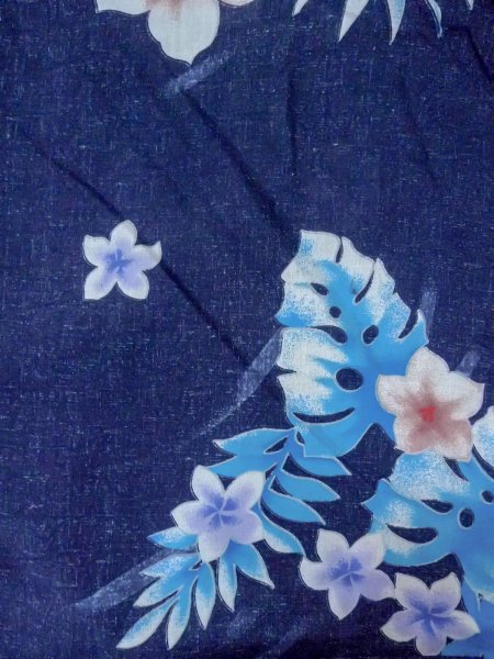 Photo3: Mint O0301C Used Japanese kimono   Navy Blue YUKATA summer(made in Other than Japan) for women / Cotton. Flower,   (Grade A) (3)