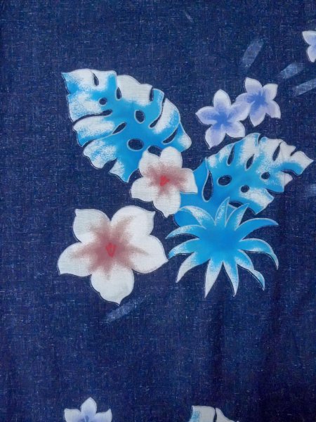 Photo4: Mint O0301C Used Japanese kimono   Navy Blue YUKATA summer(made in Other than Japan) for women / Cotton. Flower,   (Grade A) (4)