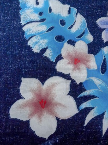 Photo6: Mint O0301C Used Japanese kimono   Navy Blue YUKATA summer(made in Other than Japan) for women / Cotton. Flower,   (Grade A) (6)