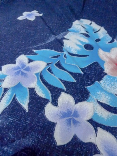 Photo8: Mint O0301C Used Japanese kimono   Navy Blue YUKATA summer(made in Other than Japan) for women / Cotton. Flower,   (Grade A) (8)