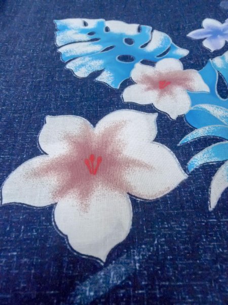 Photo9: Mint O0301C Used Japanese kimono   Navy Blue YUKATA summer(made in Other than Japan) for women / Cotton. Flower,   (Grade A) (9)