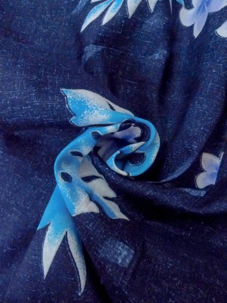 Photo11: Mint O0301C Used Japanese kimono   Navy Blue YUKATA summer(made in Other than Japan) for women / Cotton. Flower,   (Grade A) (11)