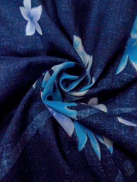 Photo12: Mint O0301C Used Japanese kimono   Navy Blue YUKATA summer(made in Other than Japan) for women / Cotton. Flower,   (Grade A) (12)