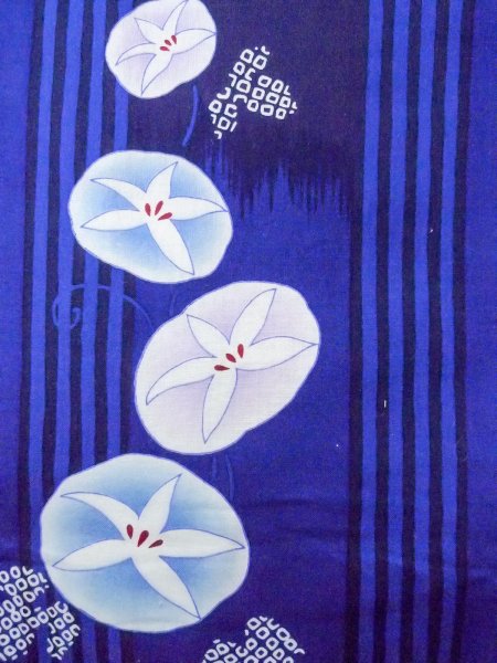 Photo5: O0301D Used Japanese kimono  Dark Blue YUKATA summer(made in Other than Japan) for women / Cotton. Flower,   (Grade B) (5)