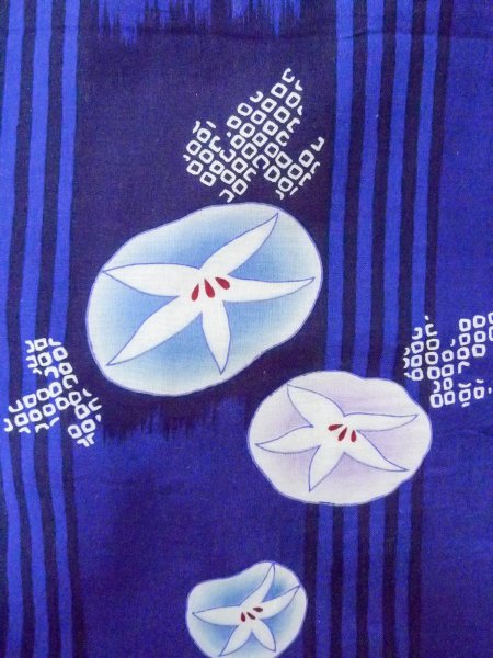 Photo6: O0301D Used Japanese kimono  Dark Blue YUKATA summer(made in Other than Japan) for women / Cotton. Flower,   (Grade B) (6)
