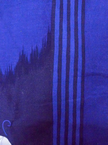 Photo7: O0301D Used Japanese kimono  Dark Blue YUKATA summer(made in Other than Japan) for women / Cotton. Flower,   (Grade B) (7)