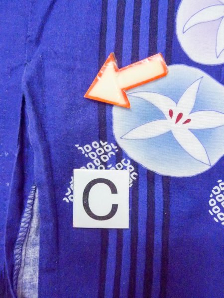 Photo16: O0301D Used Japanese kimono  Dark Blue YUKATA summer(made in Other than Japan) for women / Cotton. Flower,   (Grade B) (16)