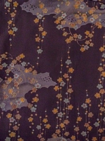 Photo3: O0312A Used Japanese kimono  Dark Purple KOMON dyed for women / Silk. UME plum bloom,   (Grade B) (3)